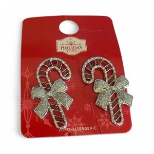 Holiday Time Silver Candy Cane Earrings